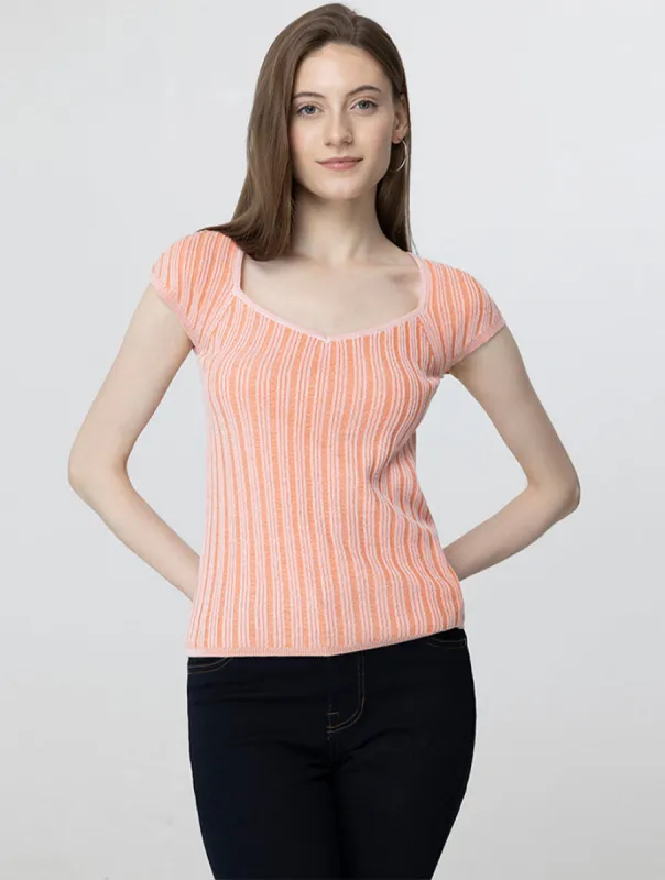 Rib V-Neck Cap Sleeve Top sold by 89th & Madison