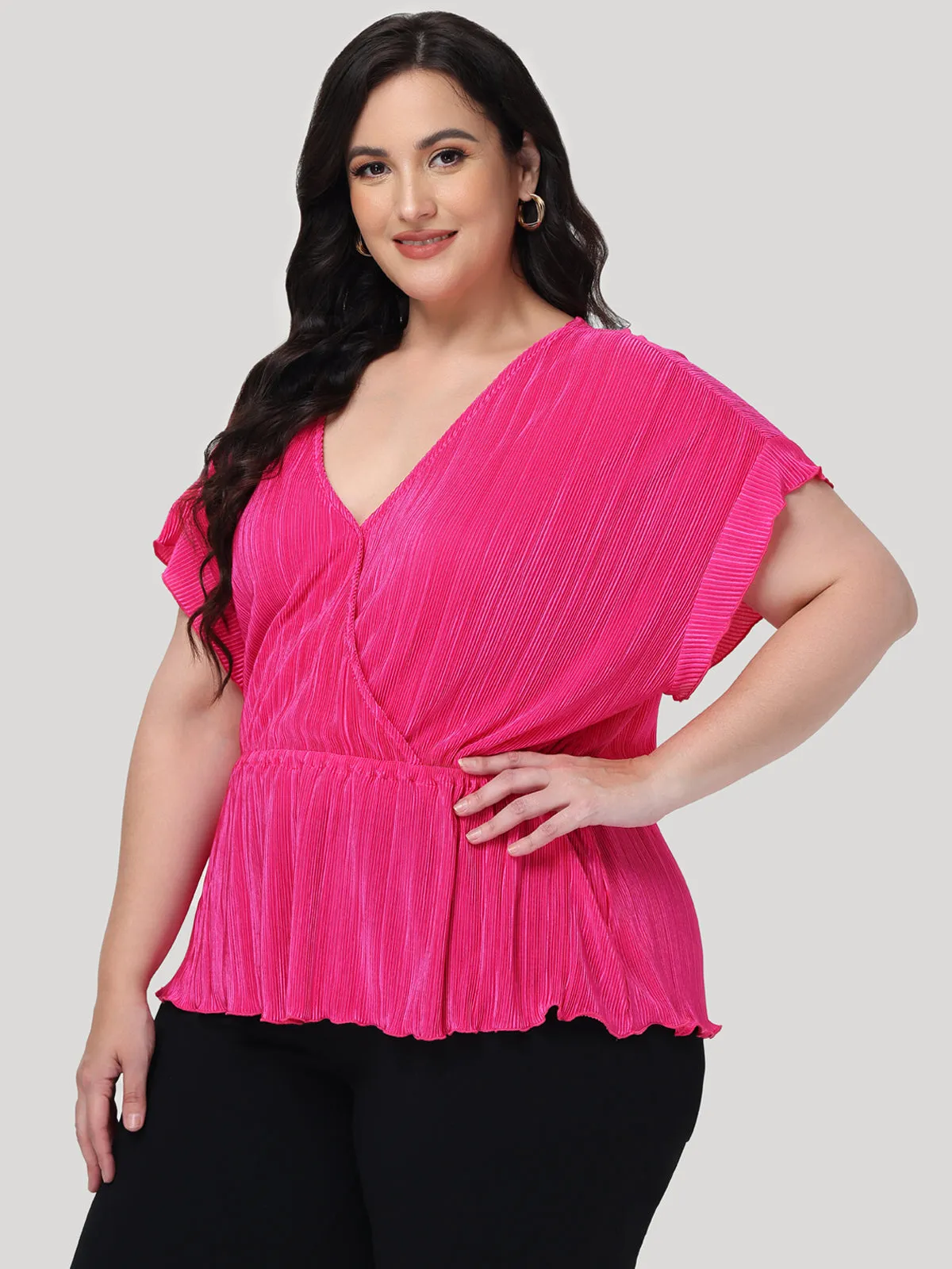 Plus Flutter Sleeve Wrap Top sold by 89th & Madison product image thumbnail 5