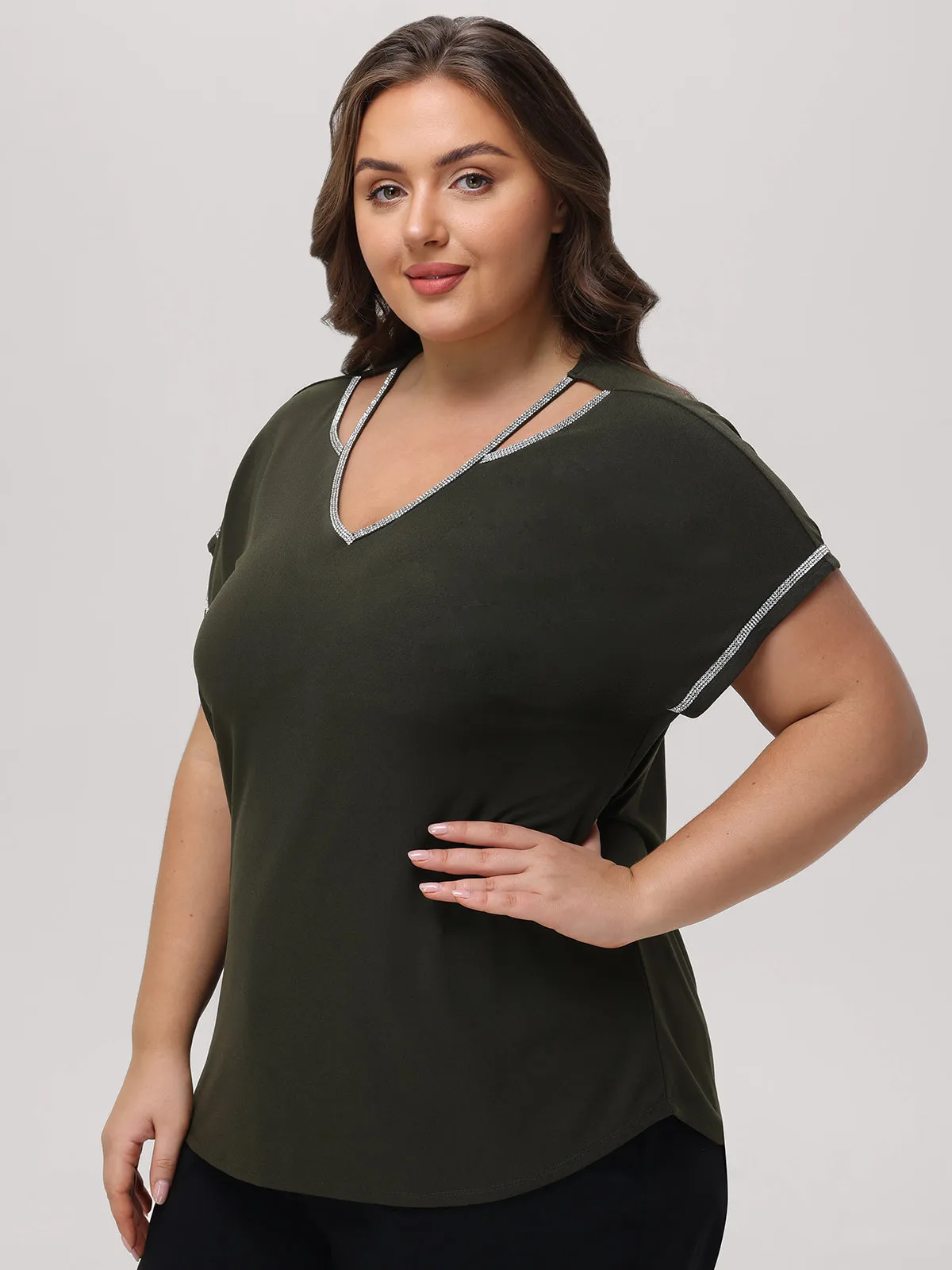 Plus Rhinestone Cut Out Dolman Cool Top sold by 89th & Madison product image thumbnail 3