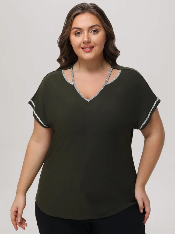 Plus Rhinestone Cut Out Dolman Cool Top sold by 89th & Madison