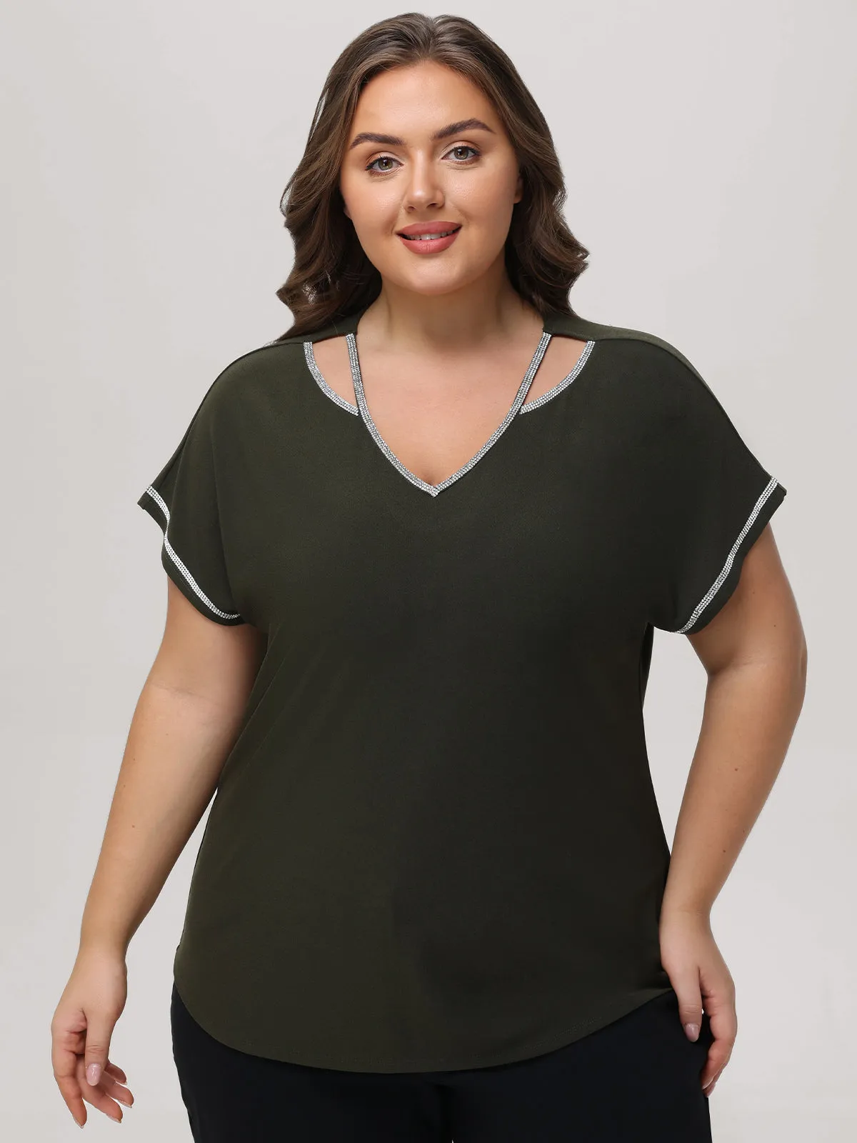 Plus Rhinestone Cut Out Dolman Cool Top sold by 89th & Madison