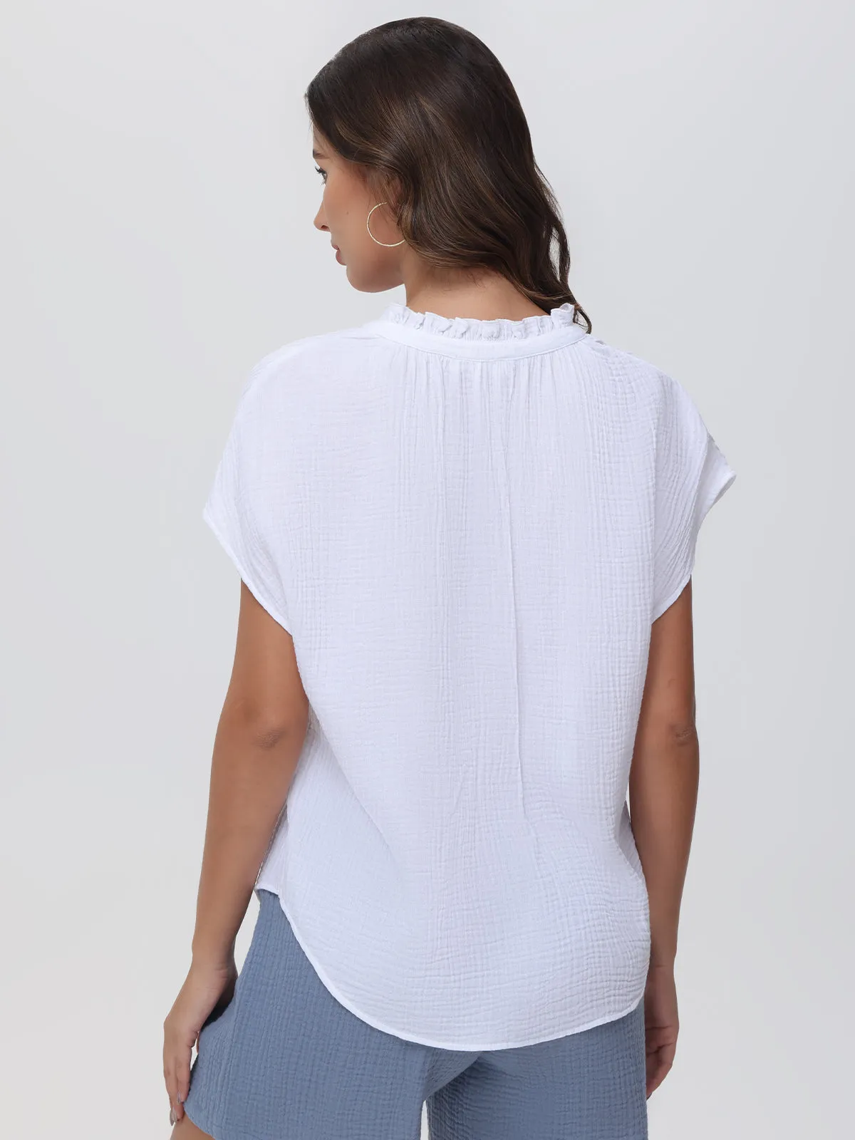 Ruffle V-Neck Short Sleeve Blouse sold by 89th & Madison product image thumbnail 2