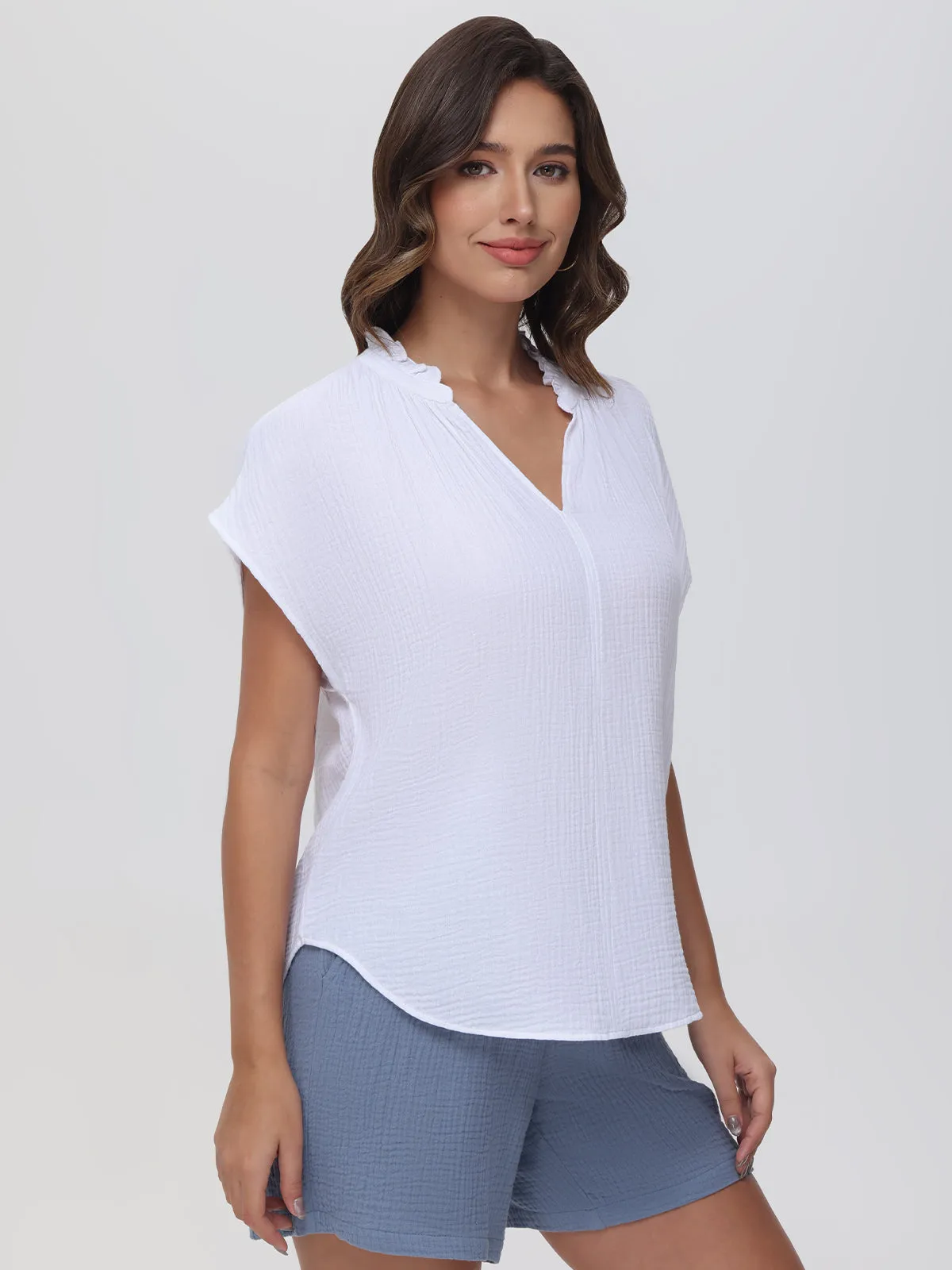 Ruffle V-Neck Short Sleeve Blouse sold by 89th & Madison product image thumbnail 3