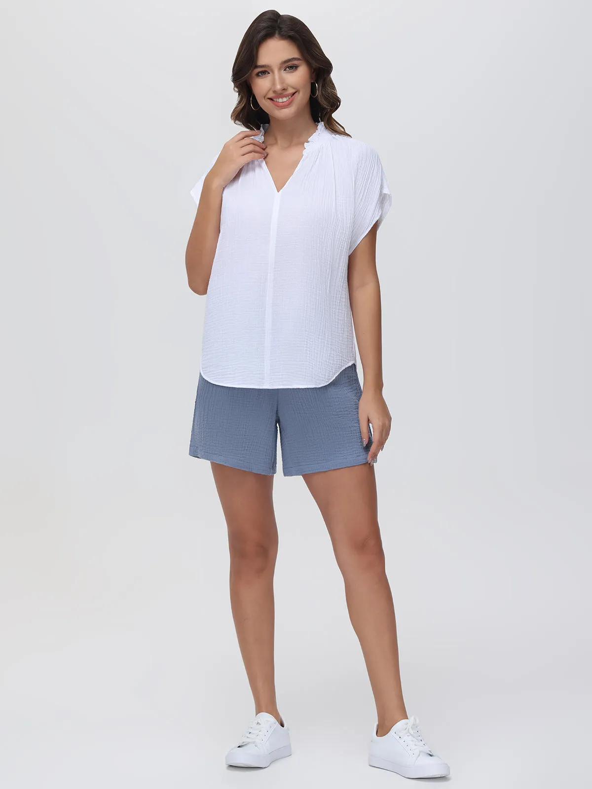 Ruffle V-Neck Short Sleeve Blouse sold by 89th & Madison product image thumbnail 5