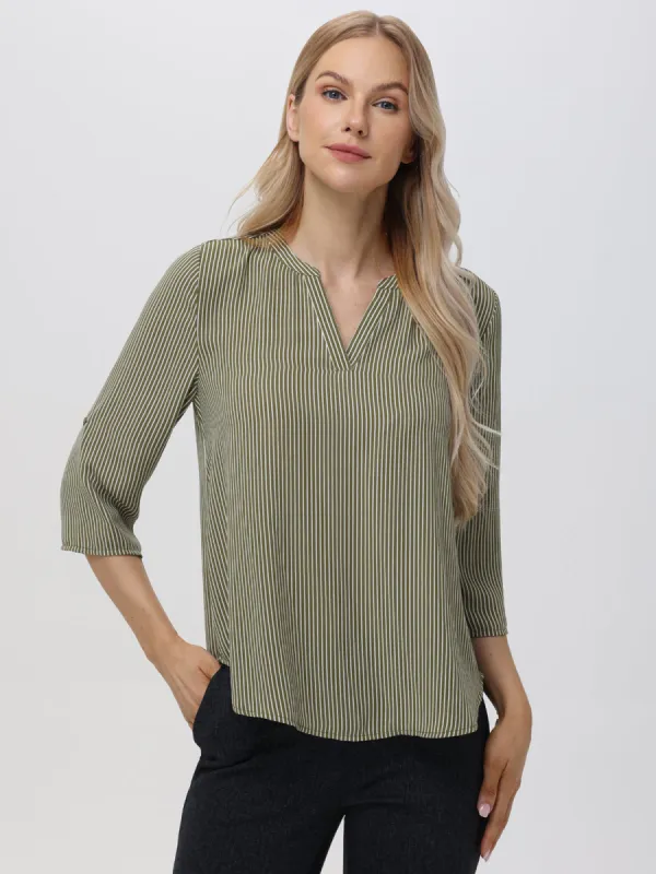 Stripe 3/4 Sleeve Popover Blouse sold by 89th & Madison