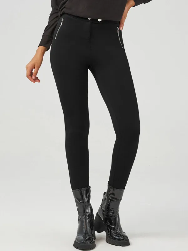 Luxe Ponte Skinny Zip Detail Little Black Pants sold by 89th & Madison