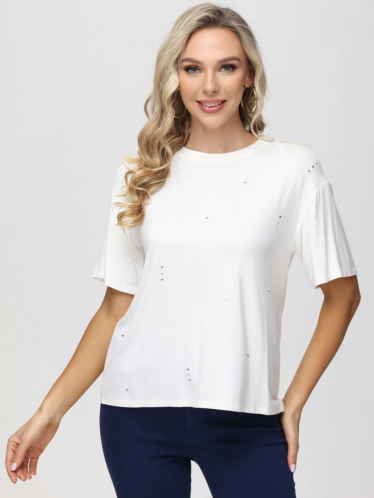 Rhinestone Crewneck Tee sold by 89th & Madison