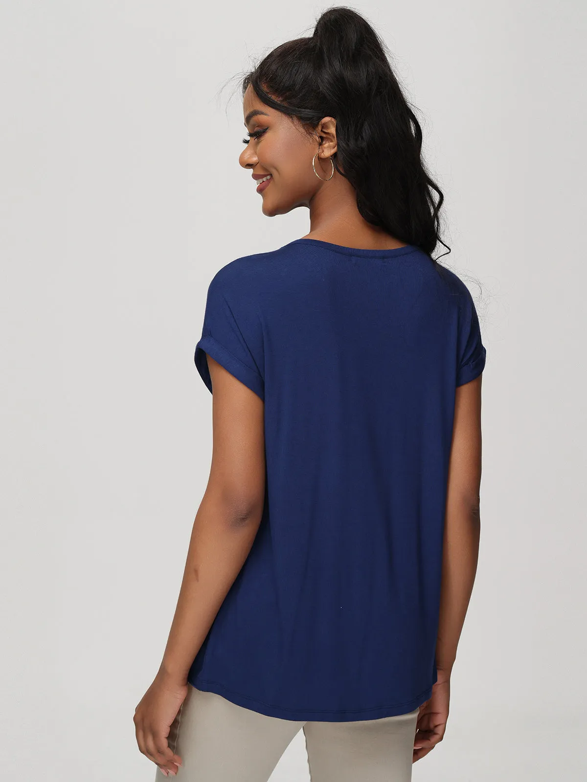 Crewneck Roll Cuff Short Sleeve Top sold by 89th & Madison product image thumbnail 3