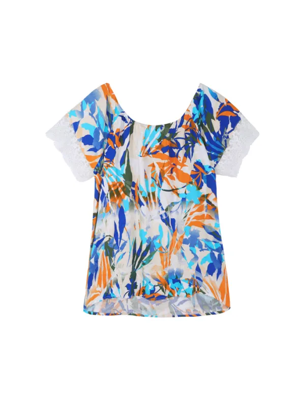 Lace Trim Short Sleeve Cool Top sold by 89th & Madison