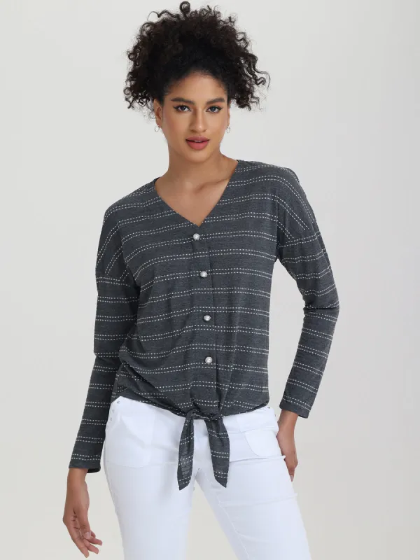 Stripe V-Neck Tie Front Top sold by 89th & Madison