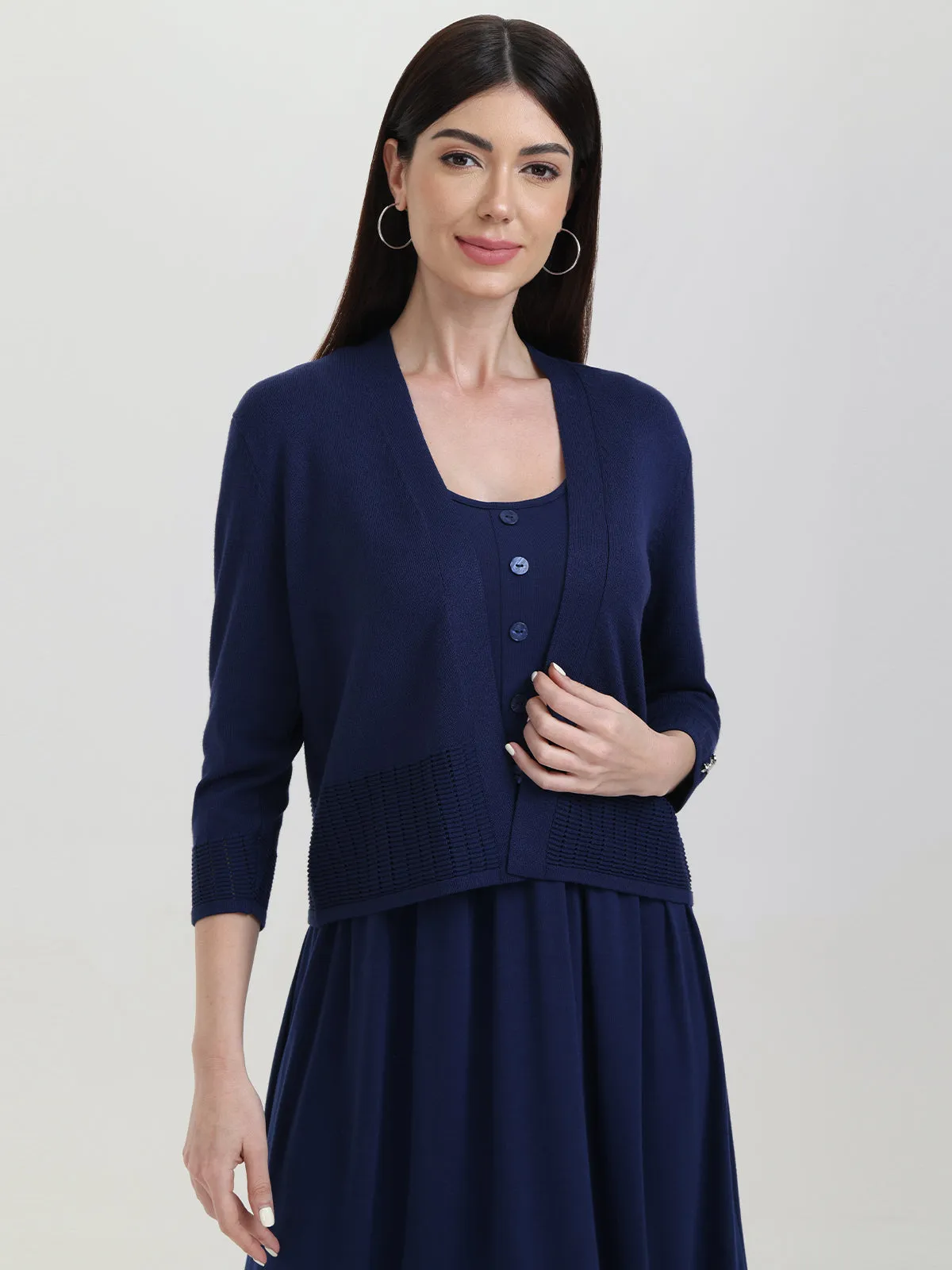 Button Cuff Pointelle Open Cardigan sold by 89th & Madison