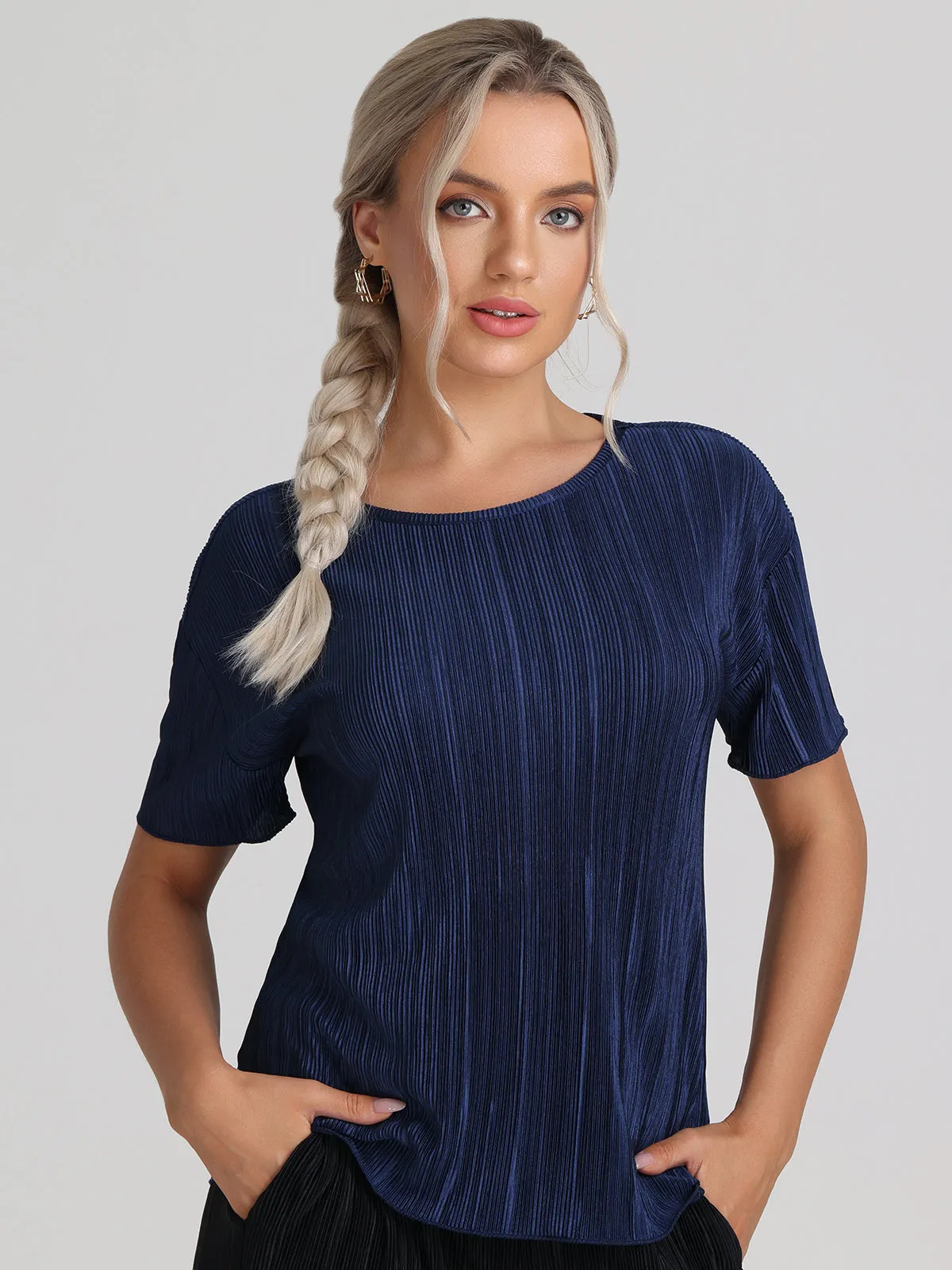 Plisse Short Sleeve Top sold by 89th & Madison