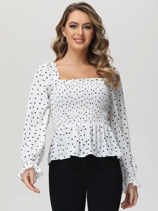 Heart Print Smocked Peplum Blouse sold by 89th & Madison