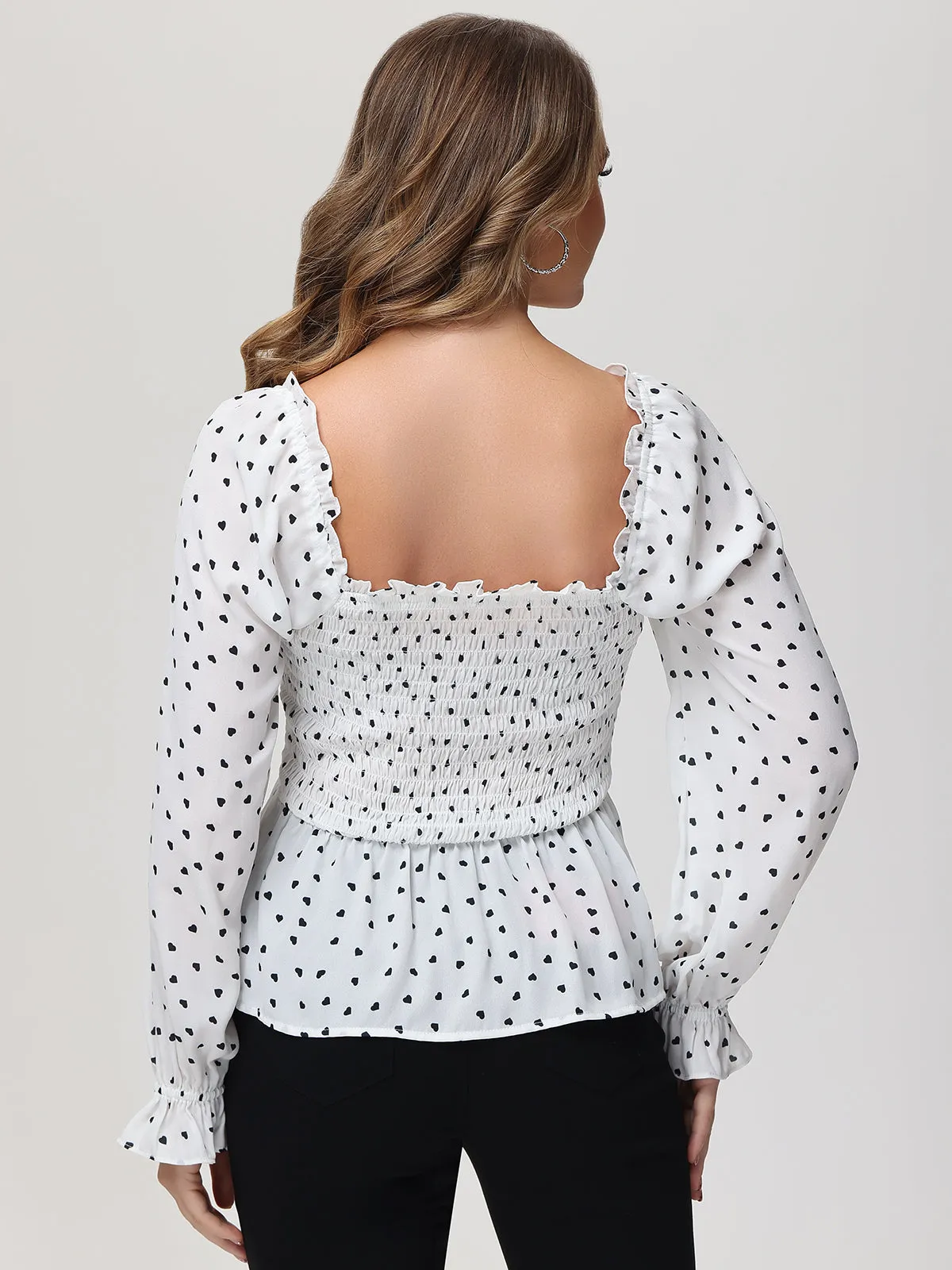 Heart Print Smocked Peplum Blouse sold by 89th & Madison product image thumbnail 2