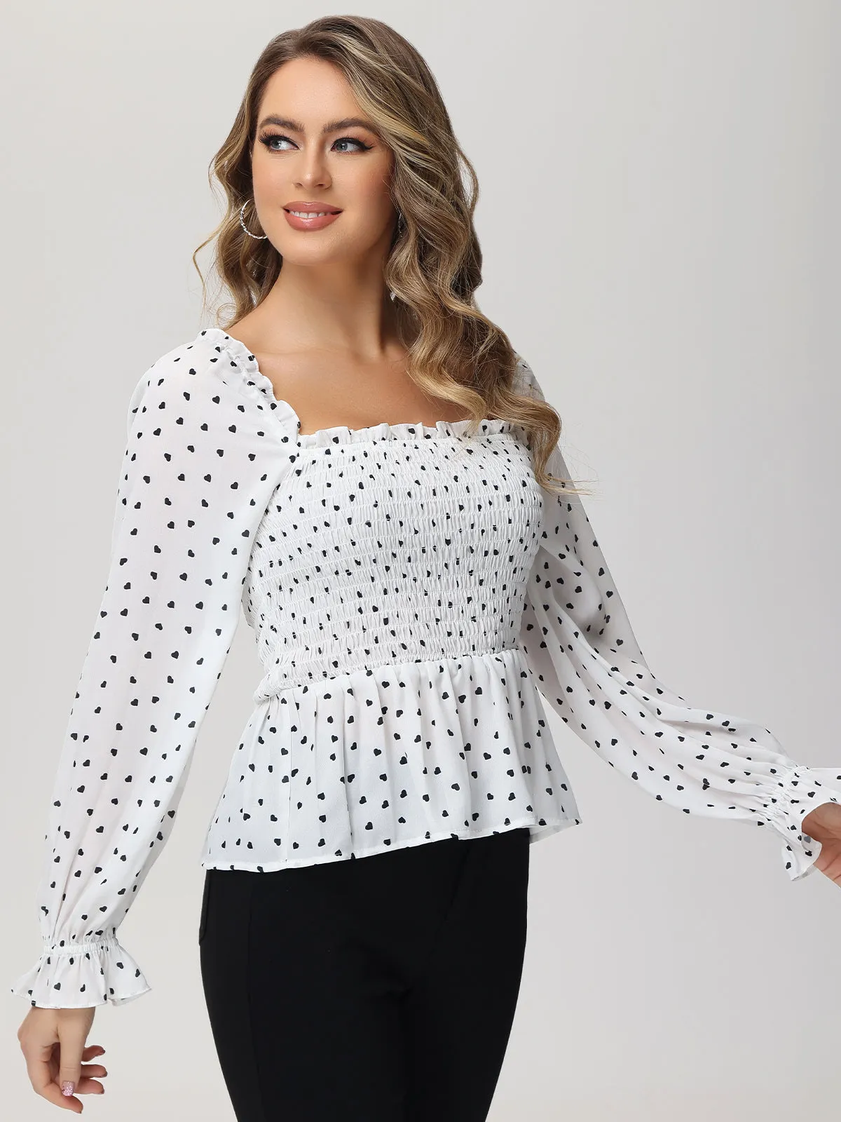Heart Print Smocked Peplum Blouse sold by 89th & Madison product image thumbnail 5