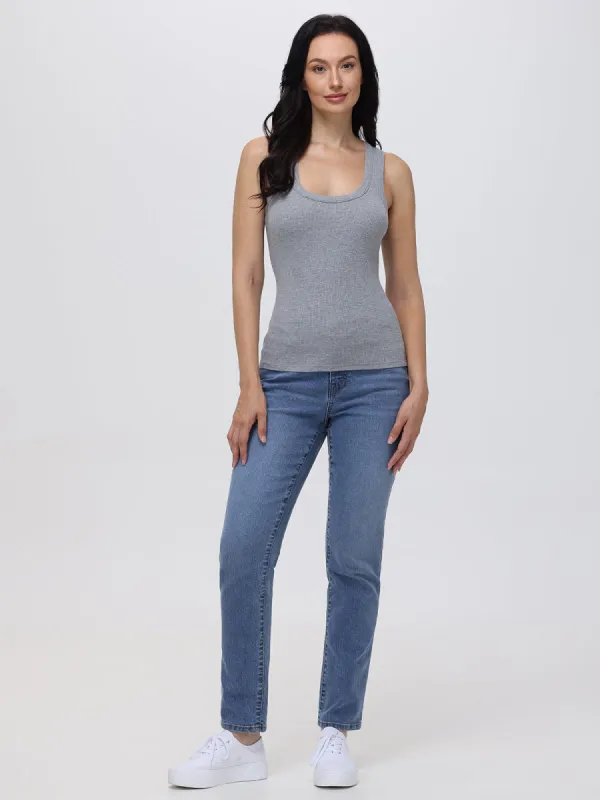 Petite Straight Mid Rise Jean In Light Wash sold by 89th & Madison