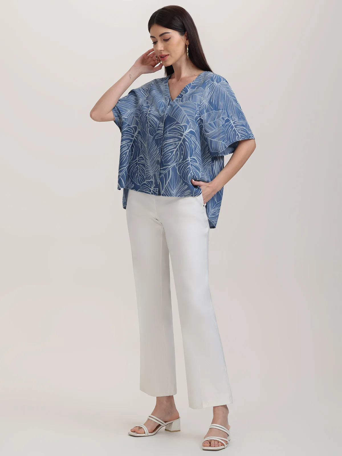 Button Front Leaf Print Blouse sold by 89th & Madison product image thumbnail 5