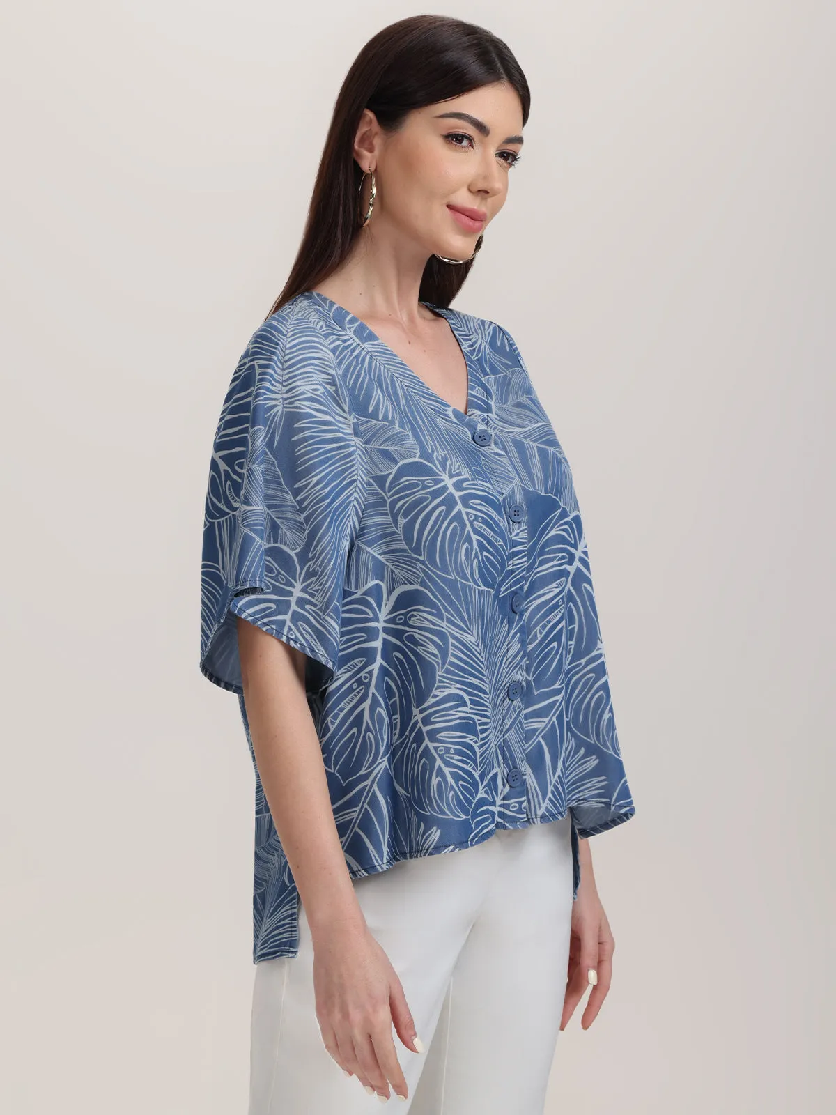 Button Front Leaf Print Blouse sold by 89th & Madison product image thumbnail 3