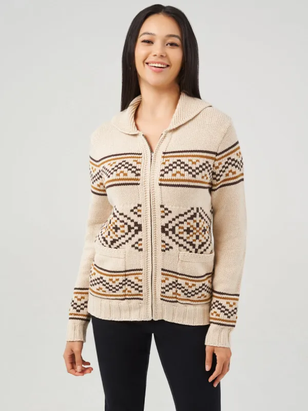 Jacquard Turn-Down Collar Zipper Cardigan sold by 89th & Madison