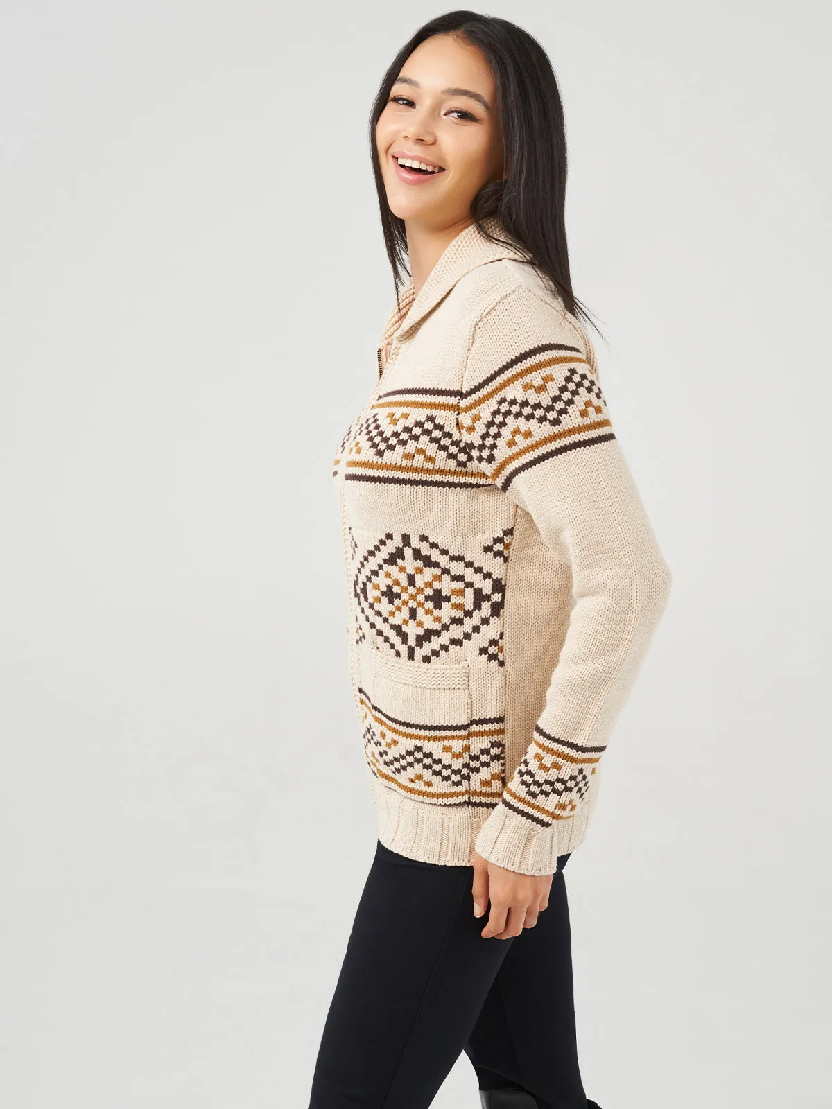 Jacquard Turn-Down Collar Zipper Cardigan sold by 89th & Madison product image thumbnail 3