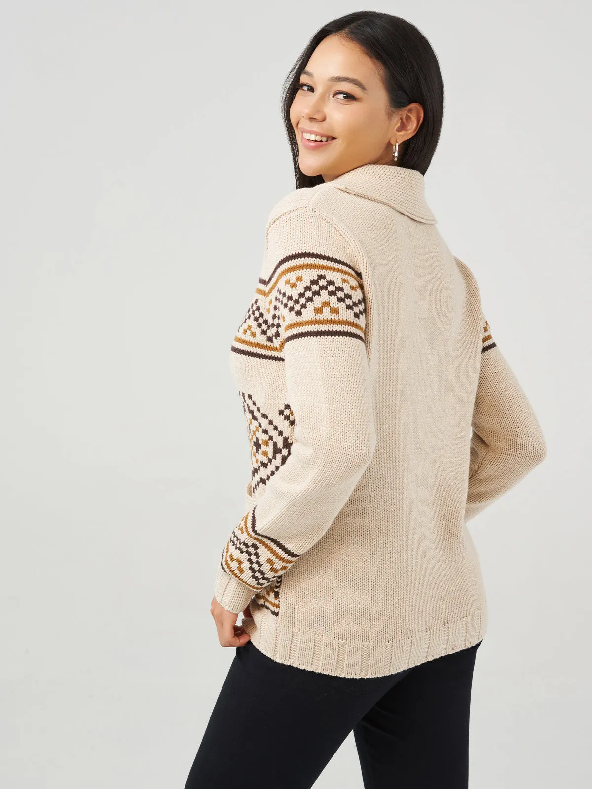 Jacquard Turn-Down Collar Zipper Cardigan sold by 89th & Madison product image thumbnail 2