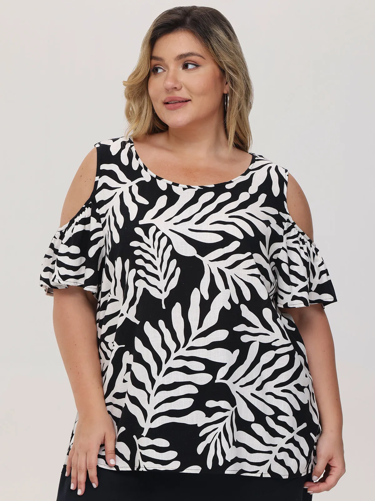 Plus Floral Cold Shoulder Blouse sold by 89th & Madison