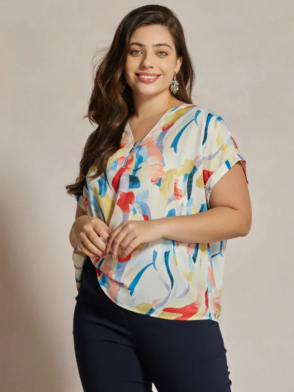 Plus Abstract Print Half Zip Blouse sold by 89th & Madison