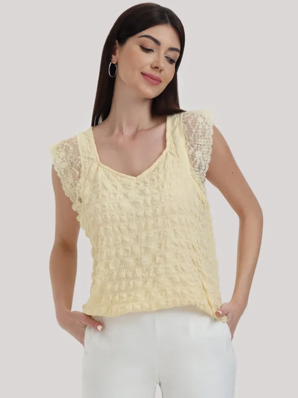 Lace Sleeve Sweetheart Neck Top sold by 89th & Madison