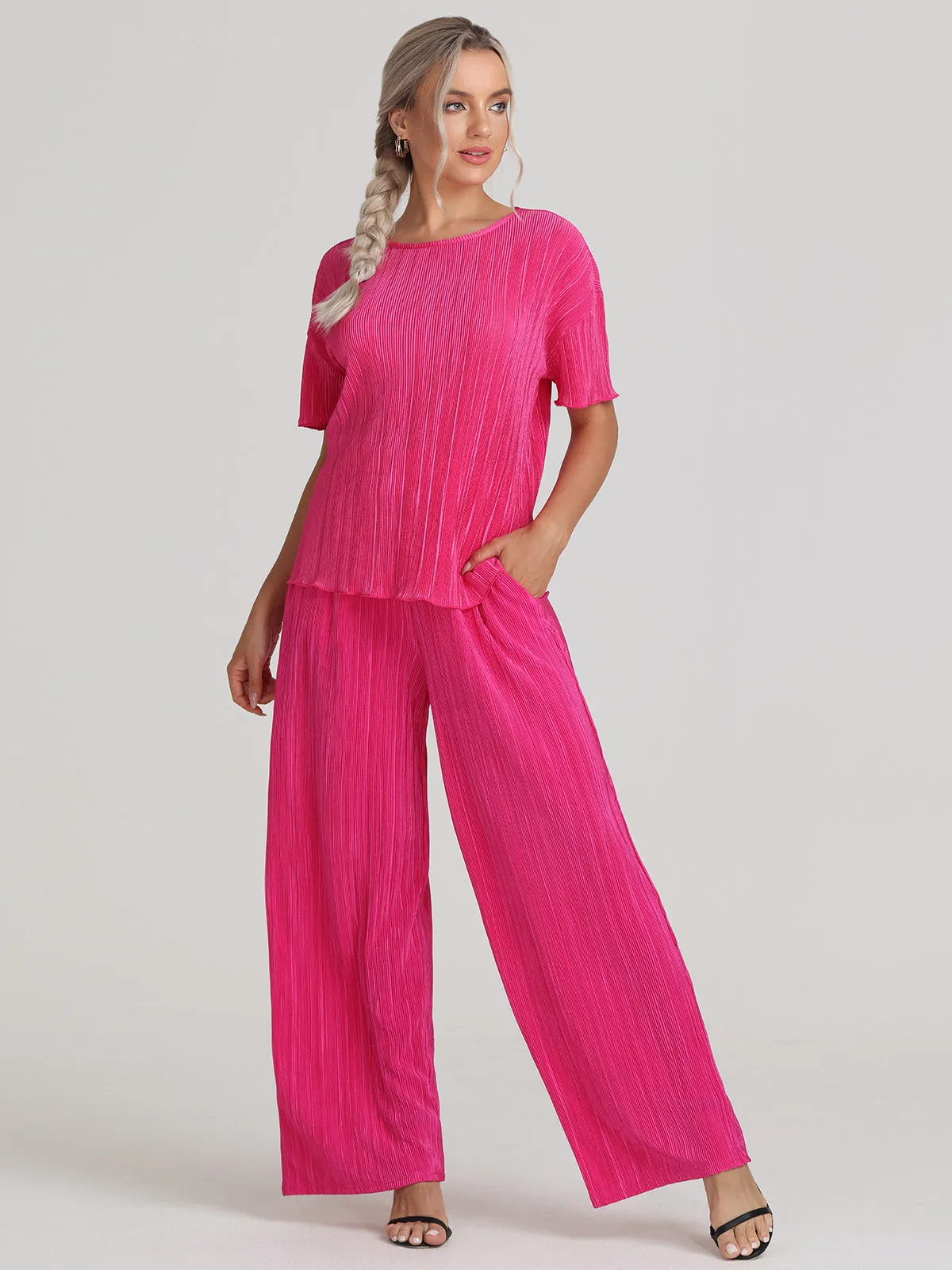 Plisse Wide Leg Pants sold by 89th & Madison