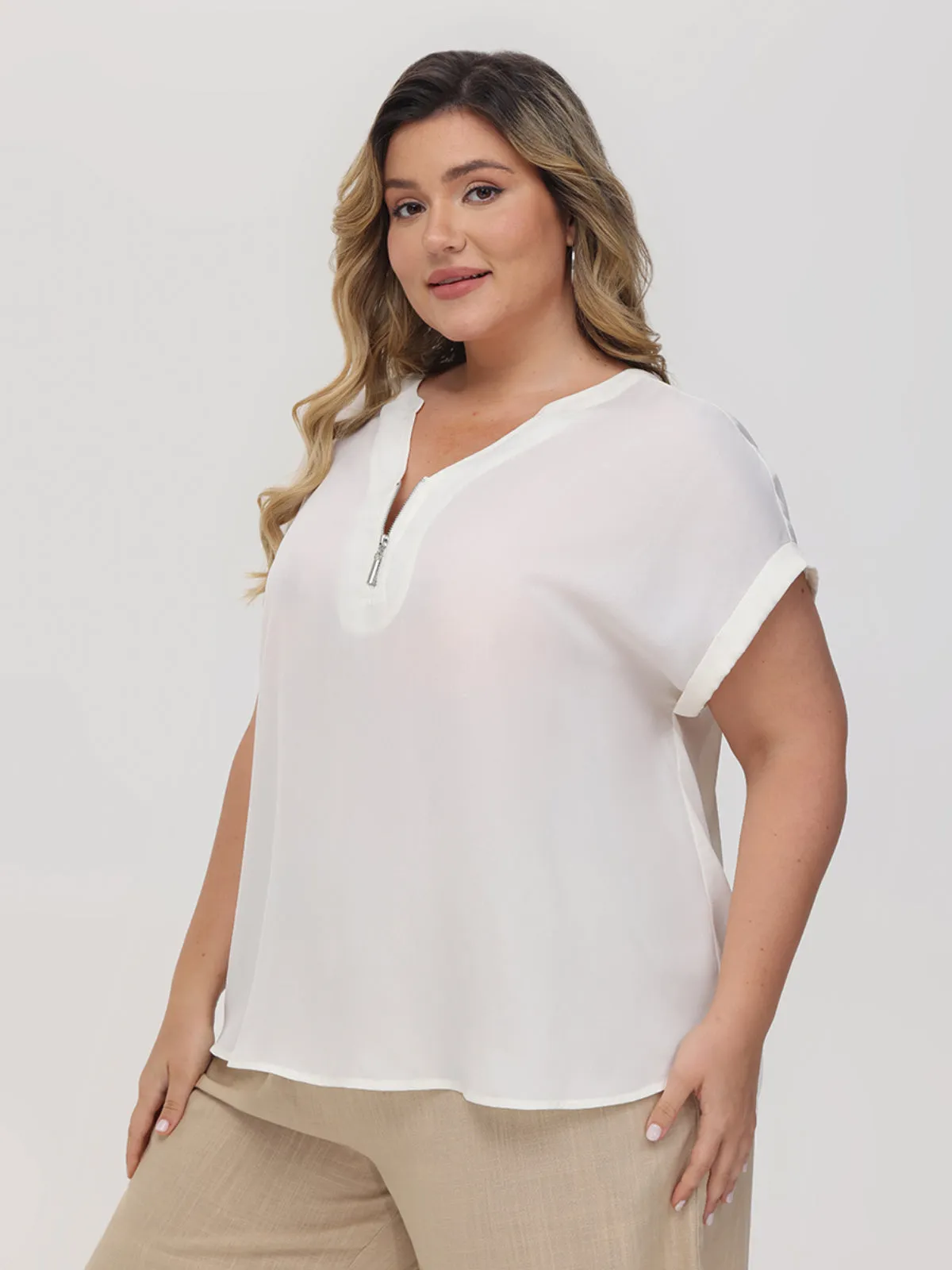 Plus Zipper Neck Blouse sold by 89th & Madison product image thumbnail 3