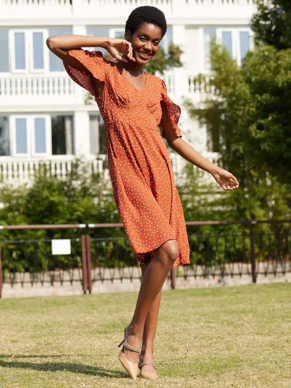 Polka Dots Flutter Sleeve Dress sold by 89th & Madison