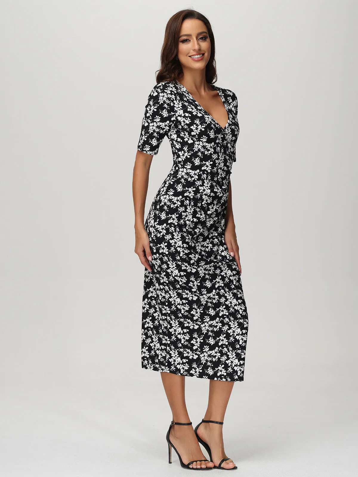 V-Neck Floral Print Midi Dress sold by 89th & Madison product image thumbnail 4