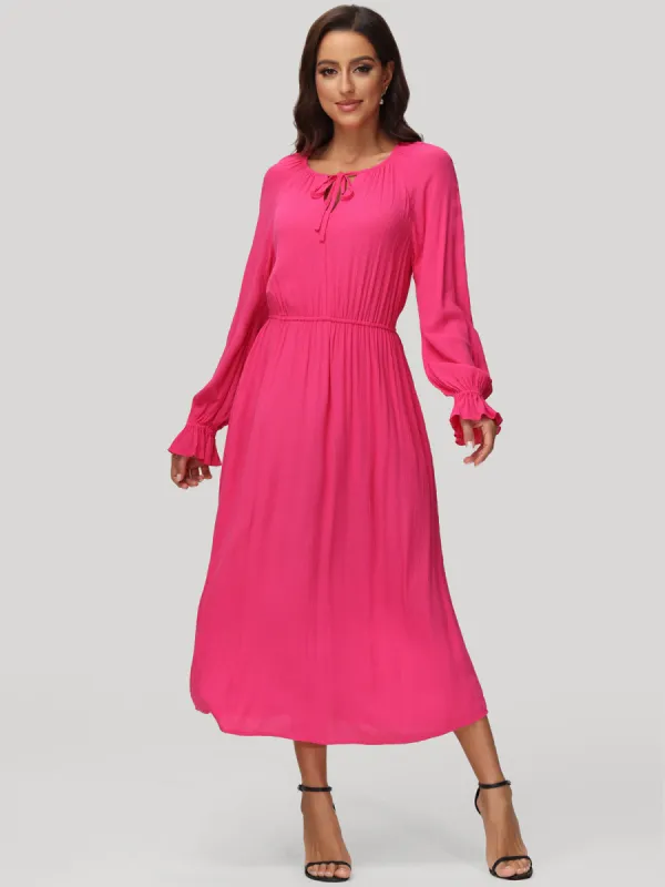 Tie Neck Ruffle Cuff Midi Dress sold by 89th & Madison