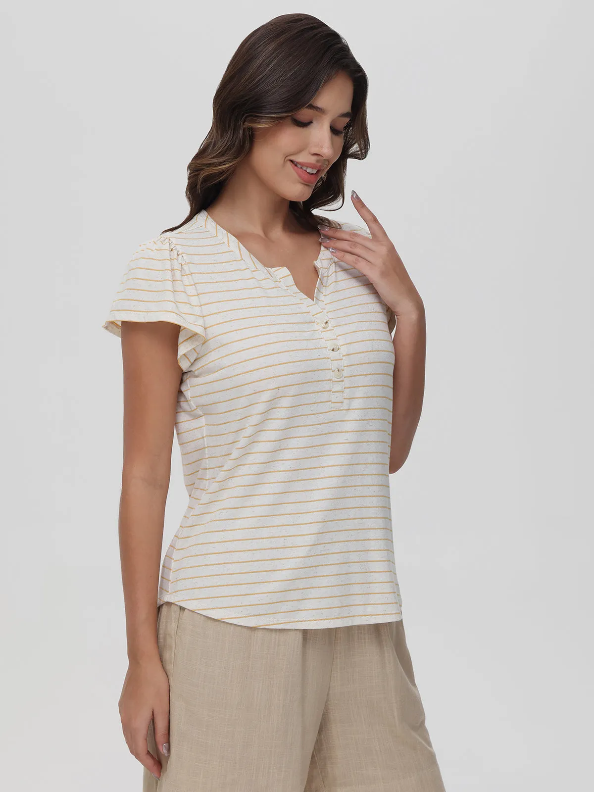 Linen-Blend Striped Henley Tee sold by 89th & Madison product image thumbnail 4
