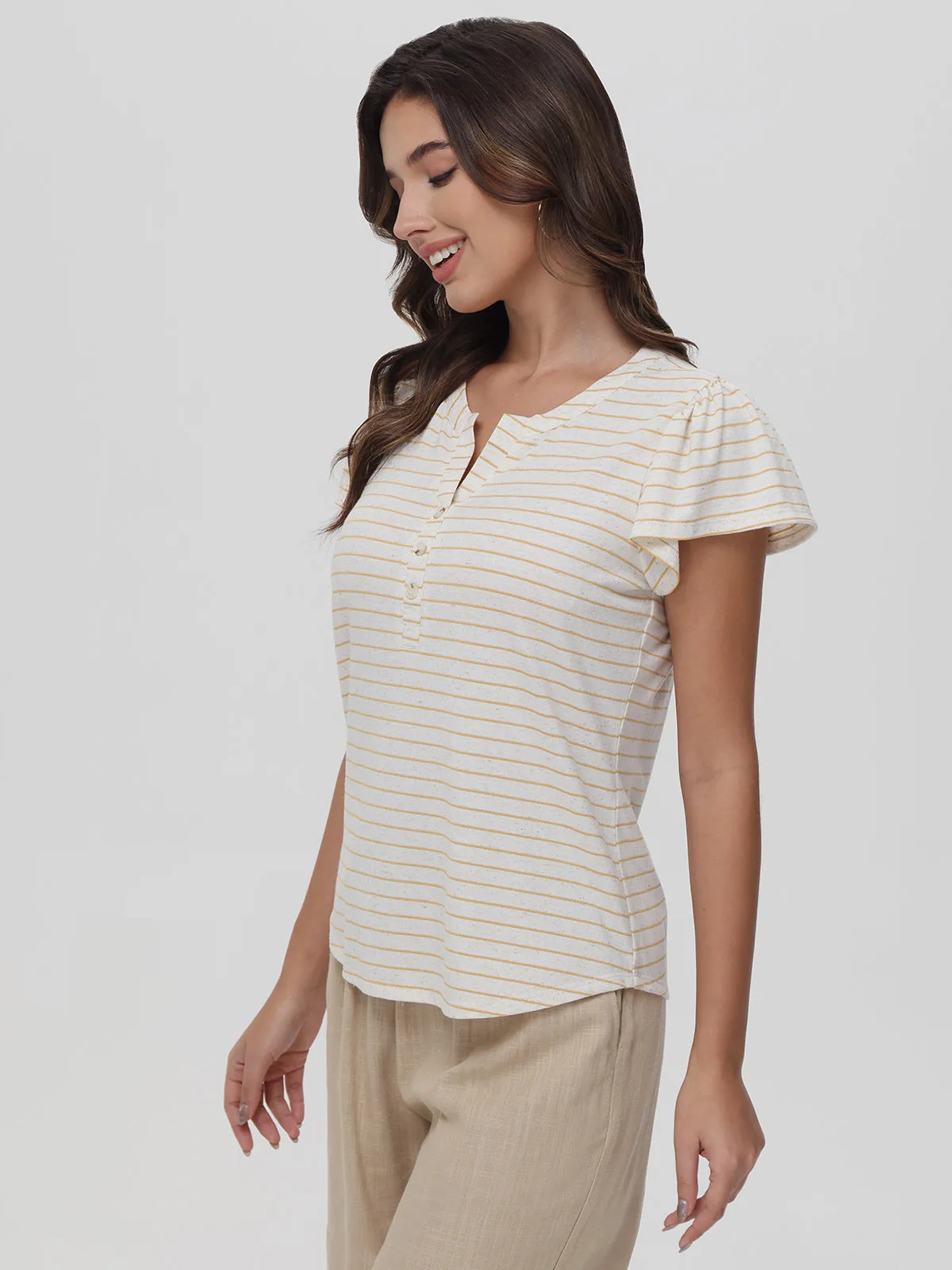 Linen-Blend Striped Henley Tee sold by 89th & Madison product image thumbnail 3