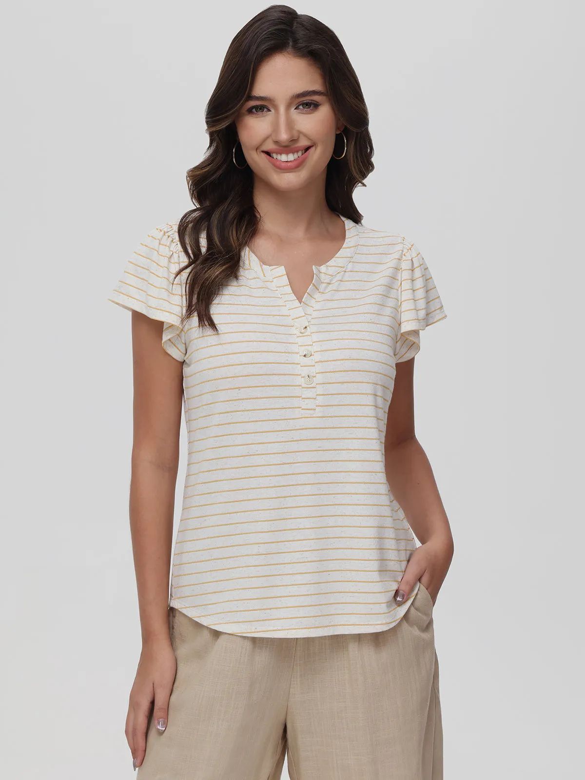 Linen-Blend Striped Henley Tee sold by 89th & Madison