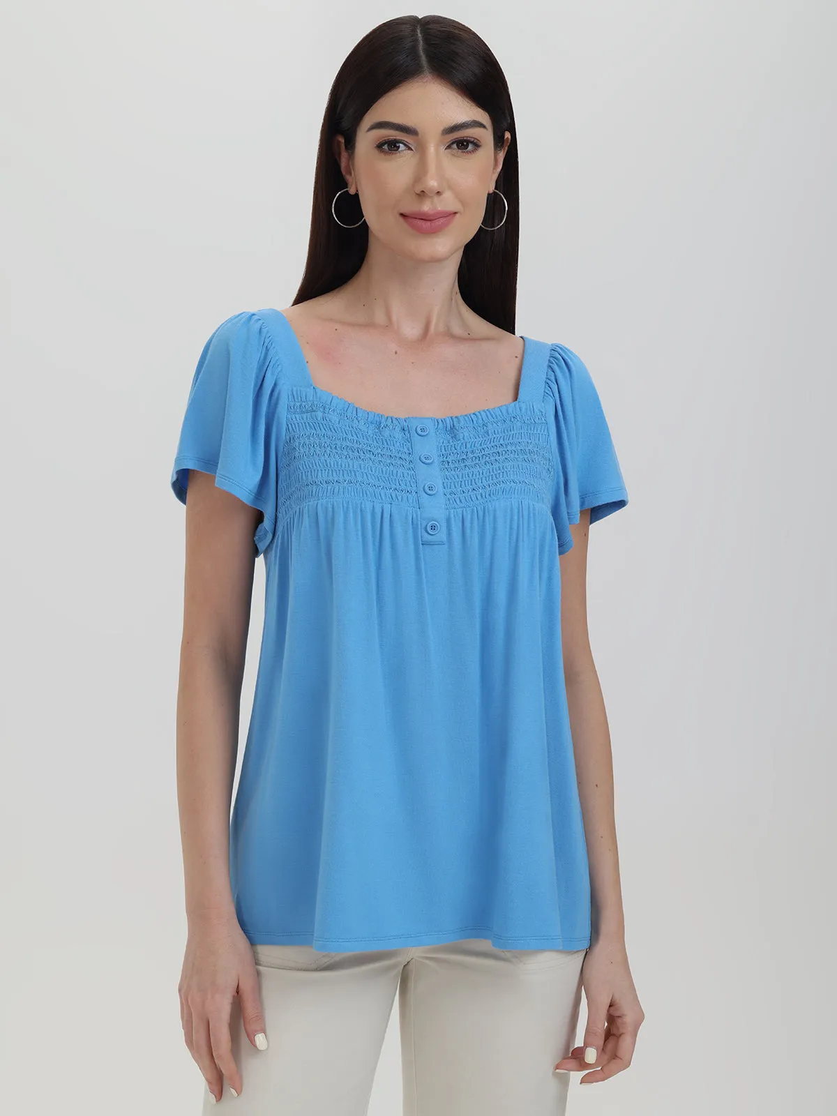 Smocked Flutter Sleeve Knit Top sold by 89th & Madison