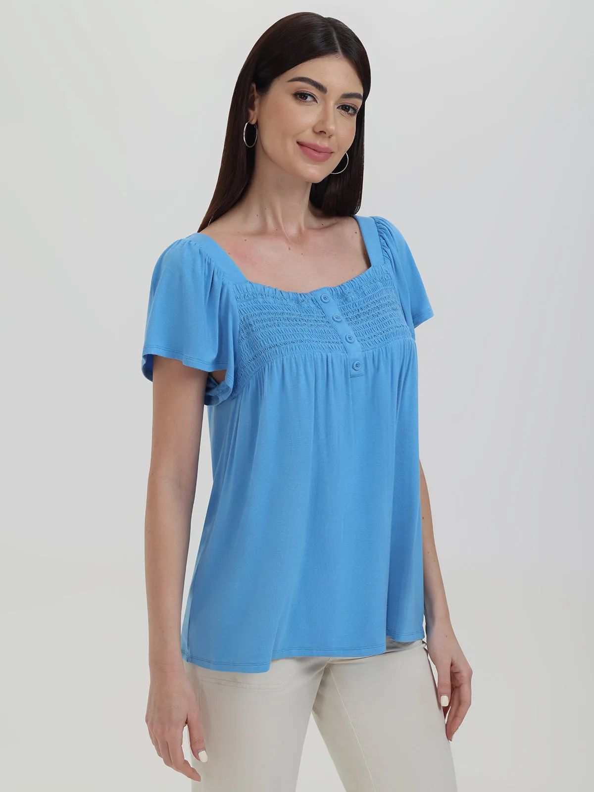 Smocked Flutter Sleeve Knit Top sold by 89th & Madison product image thumbnail 3