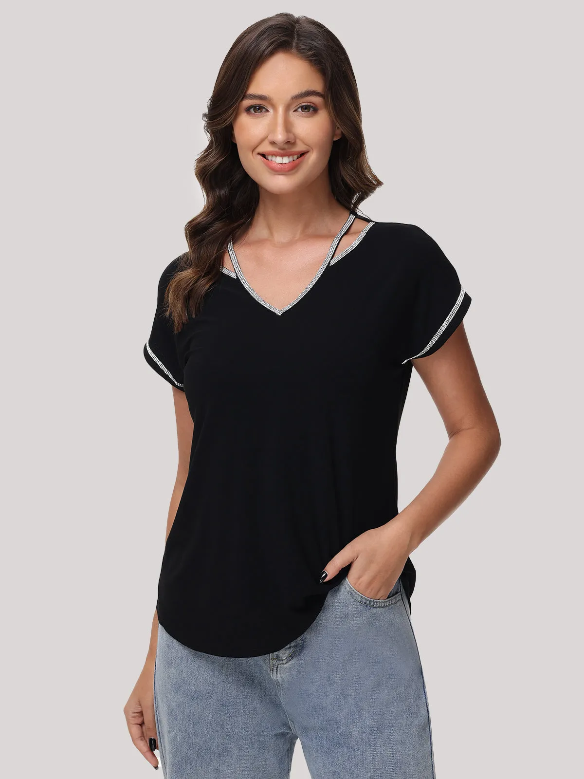 Rhinestone Trim Dolman Cool Top sold by 89th & Madison