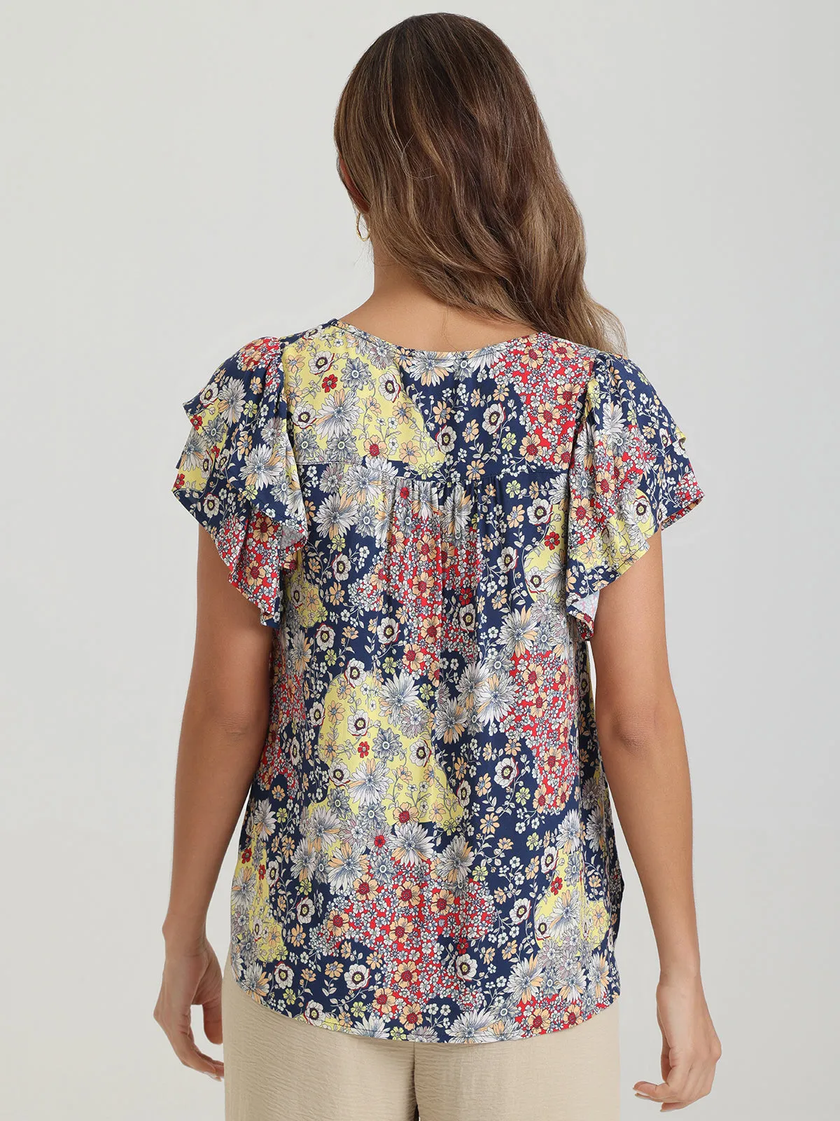 Floral Flutter Sleeve Blouse sold by 89th & Madison product image thumbnail 3
