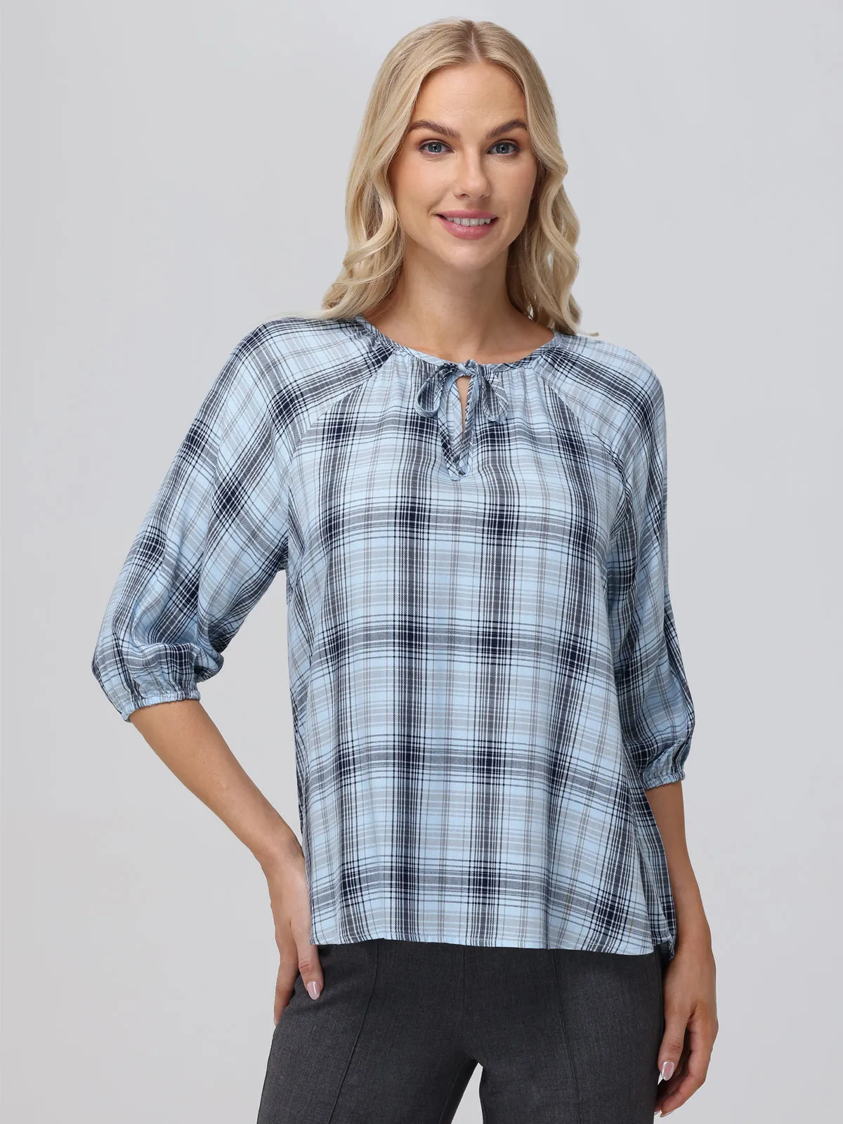 Plaid Tie-Neck Blouse sold by 89th & Madison