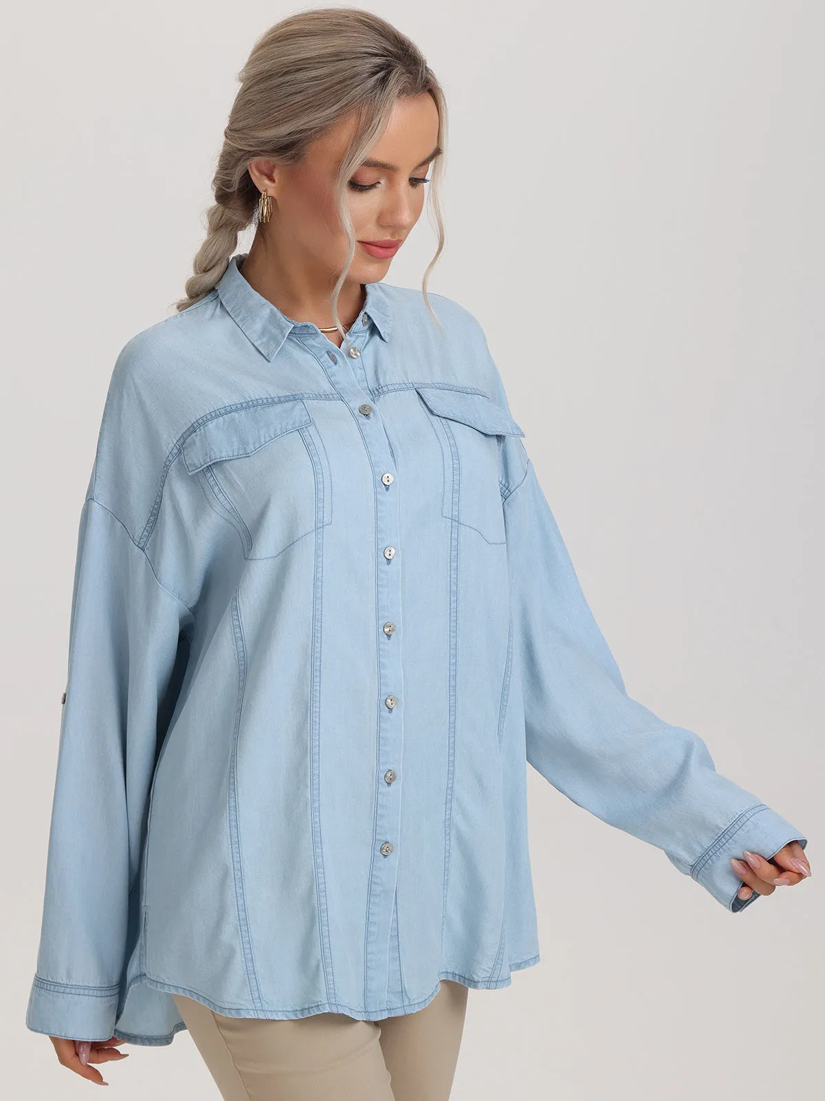 Button Down Denim Shirt sold by 89th & Madison product image thumbnail 3