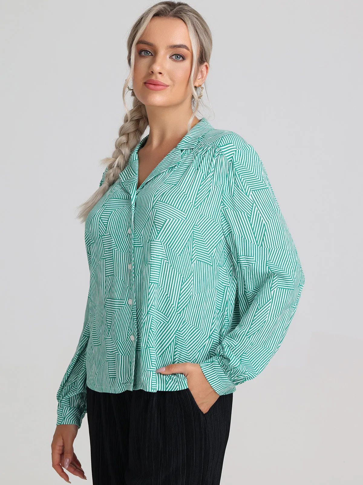 Stripe Print Button Up Shirt sold by 89th & Madison product image thumbnail 3