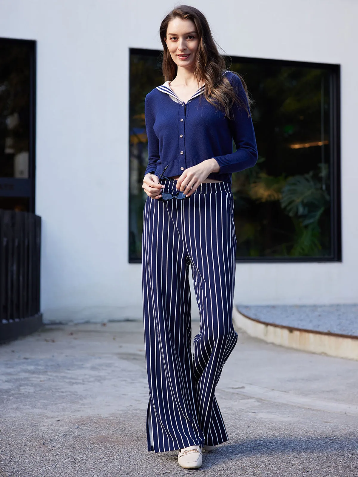 High-Rise Stripe Wide Leg Pants sold by 89th & Madison