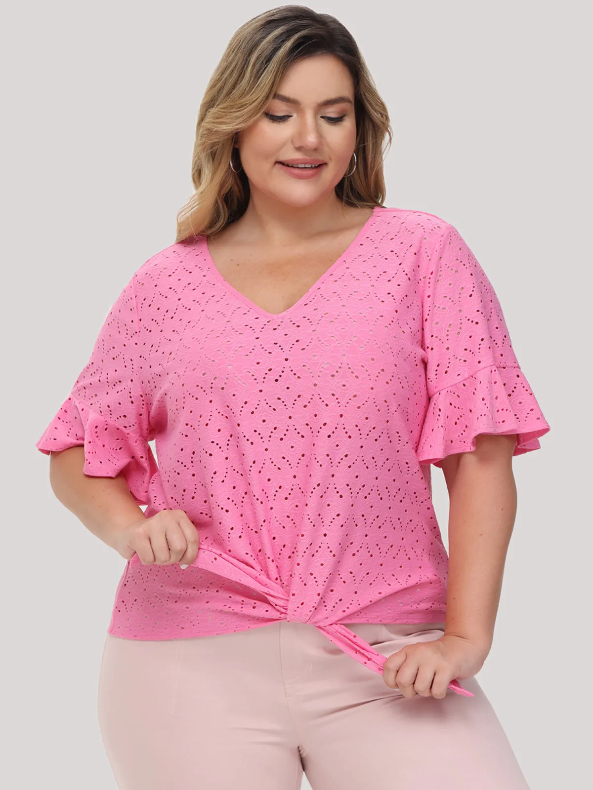 Plus Pointelle Tie Front Top sold by 89th & Madison