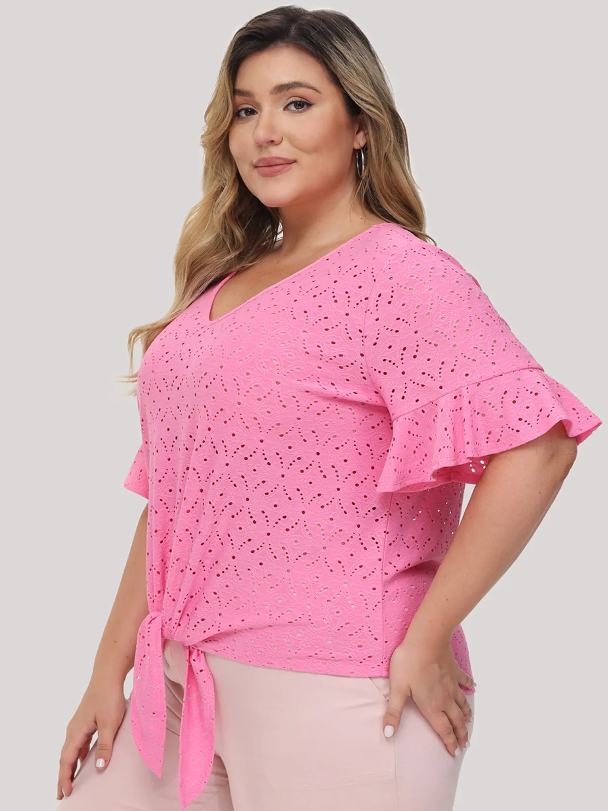 Plus Pointelle Tie Front Top sold by 89th & Madison product image thumbnail 4