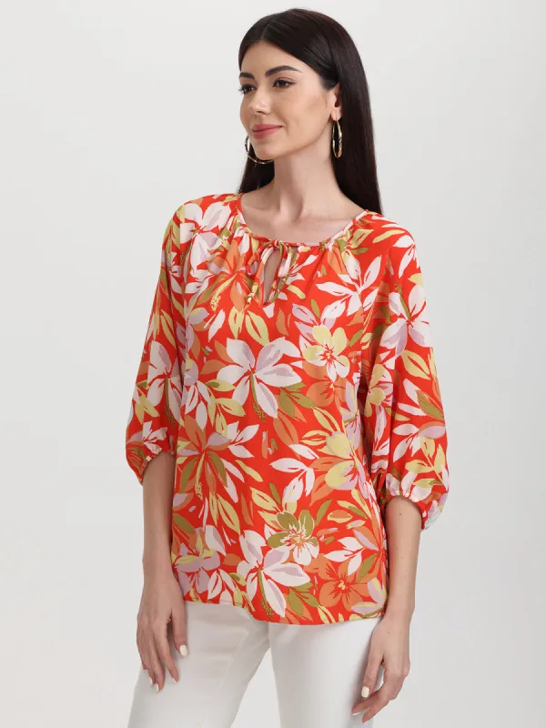 Floral Tie Neck Blouse sold by 89th & Madison