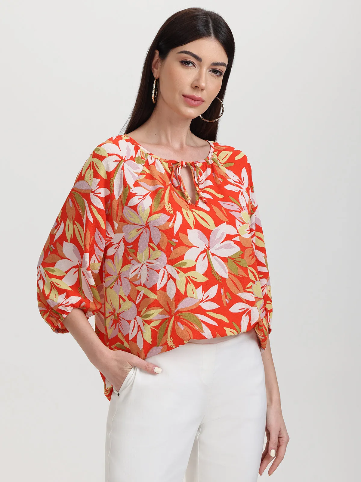 Floral Tie Neck Blouse sold by 89th & Madison product image thumbnail 3