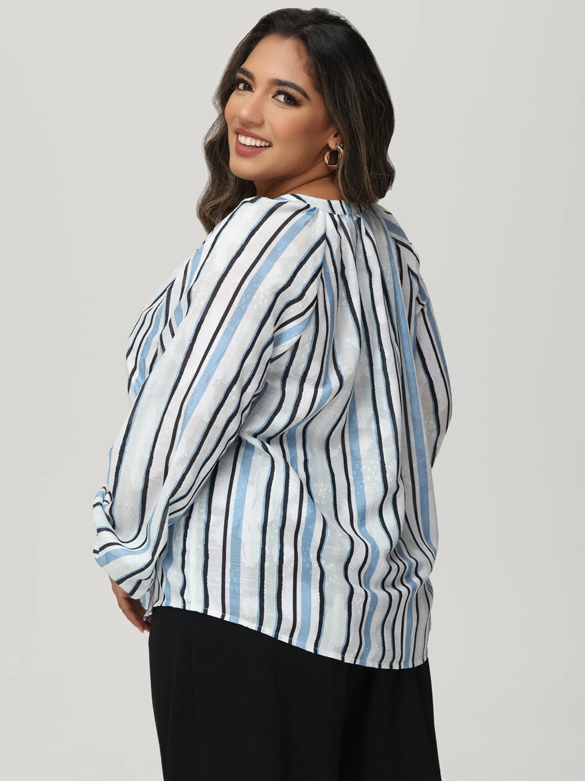 Plus Stripe Notch Neck Blouse sold by 89th & Madison product image thumbnail 5