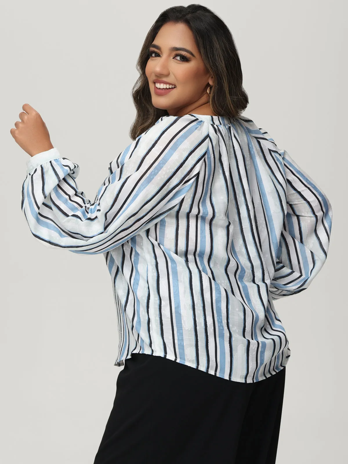 Plus Stripe Notch Neck Blouse sold by 89th & Madison product image thumbnail 4